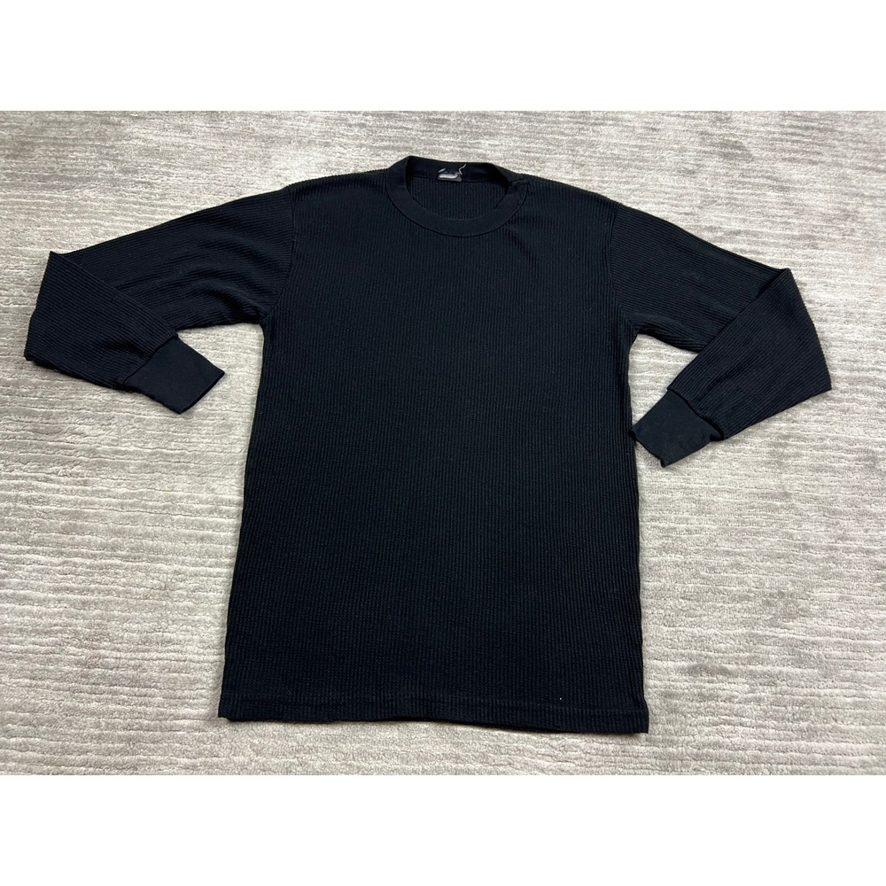 Unbranded Thermal Top Mens S Black Waffle Knit Long Sleeve Crew Neck Base Layer